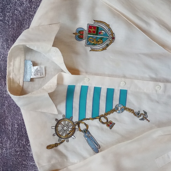 Vintage 90s Sailor Emborered Chrest Button-Up Shirt - Picture 3 of 5